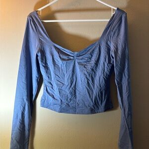Blue Ruched Crop Blouse